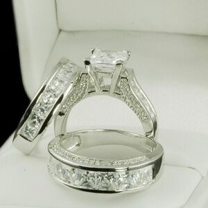 His Hers Real 925 Wedding Engagement Ring Set